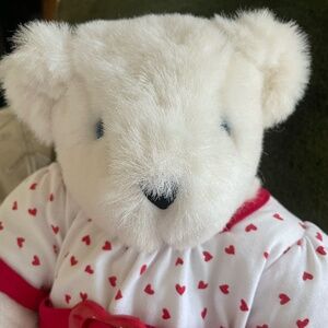 THE VERMONT TEDDY BEAR COMPANY OFF WHITE BEAR WITH BUILD A BEAR VALENTINE OUTFIT
